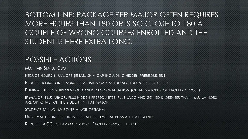 bottom line package per major often requires more