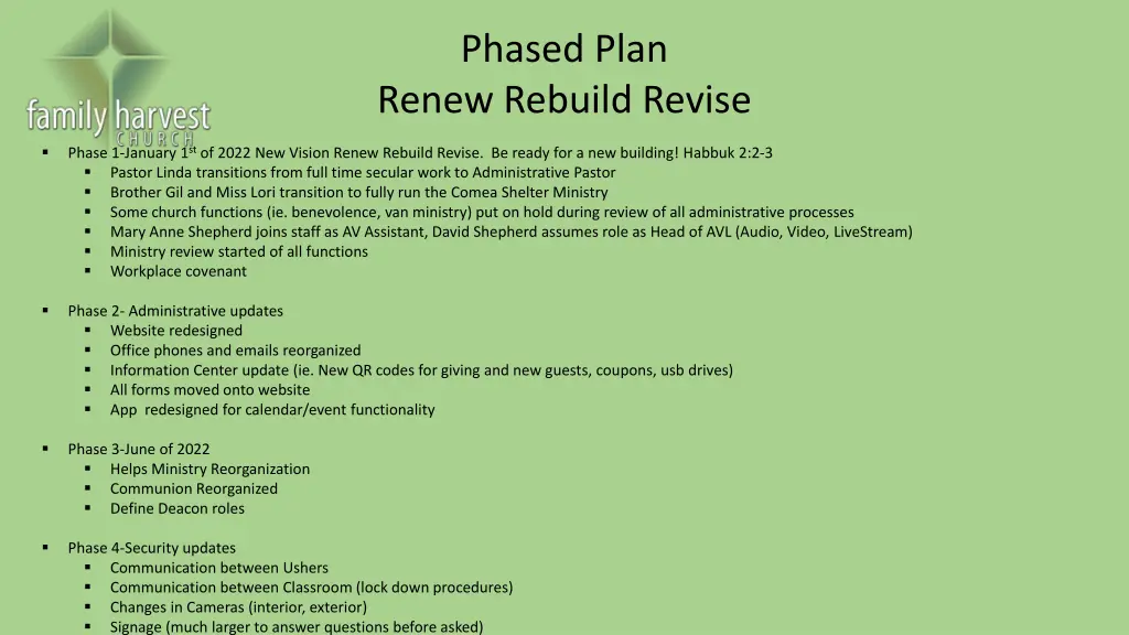 phased plan renew rebuild revise