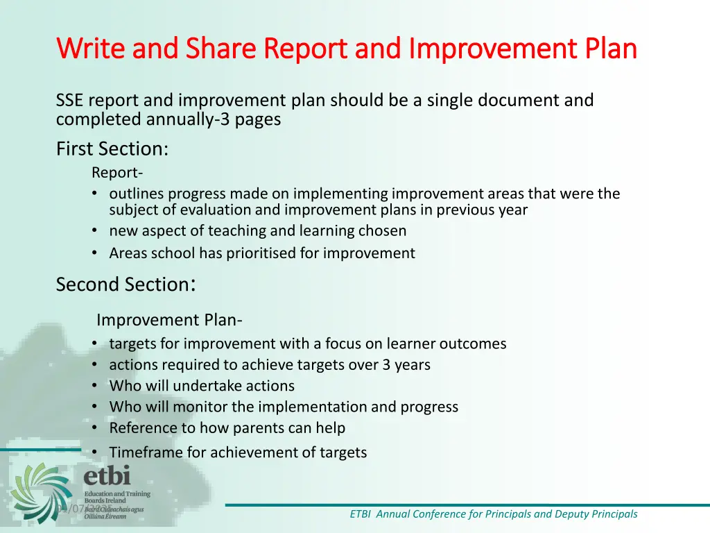 write and share report and improvement plan write