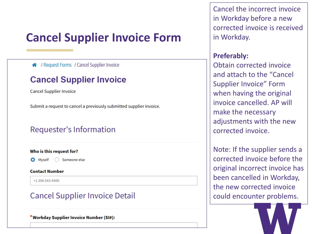 cancel the incorrect invoice in workday before