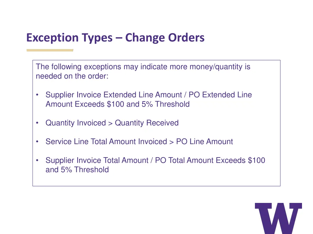 exception types change orders