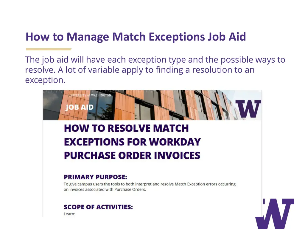 how to manage match exceptions job aid