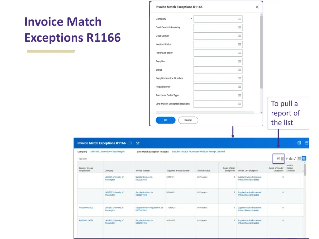 invoice match exceptions r1166