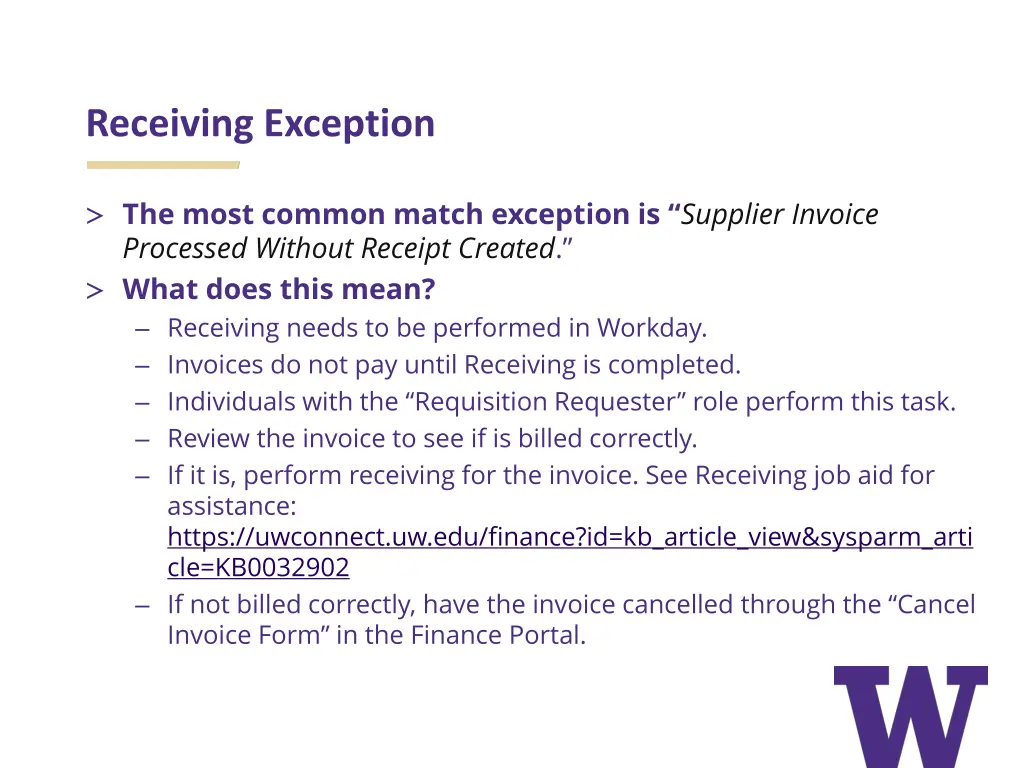 receiving exception