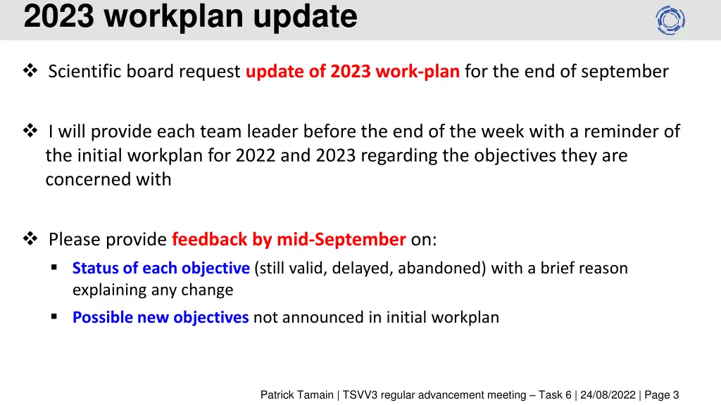 2023 workplan update