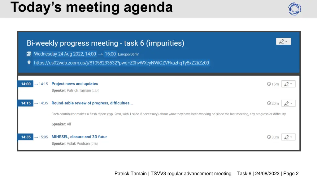 today s meeting agenda
