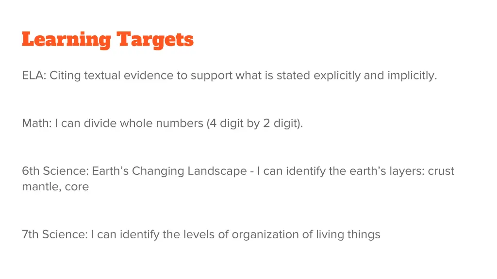 learning targets