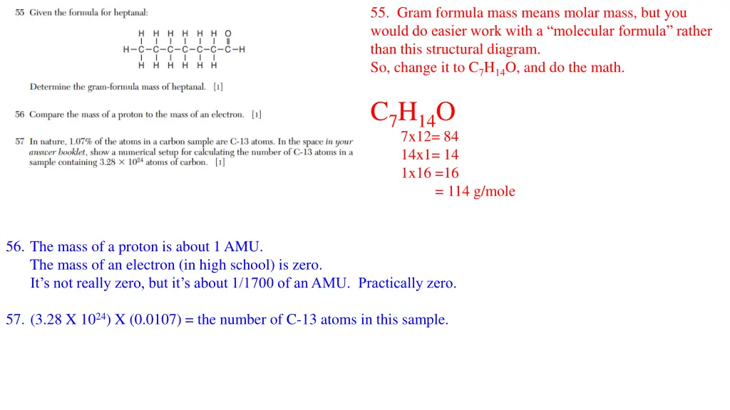 55 gram formula mass means molar mass