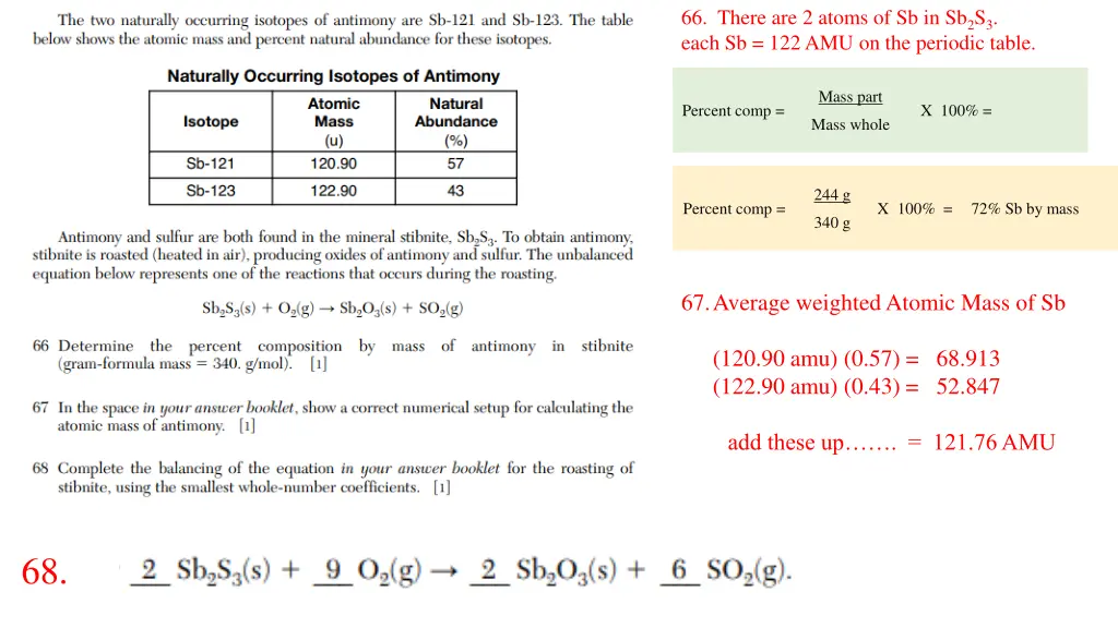 66 there are 2 atoms of sb in sb 2 s 3 each