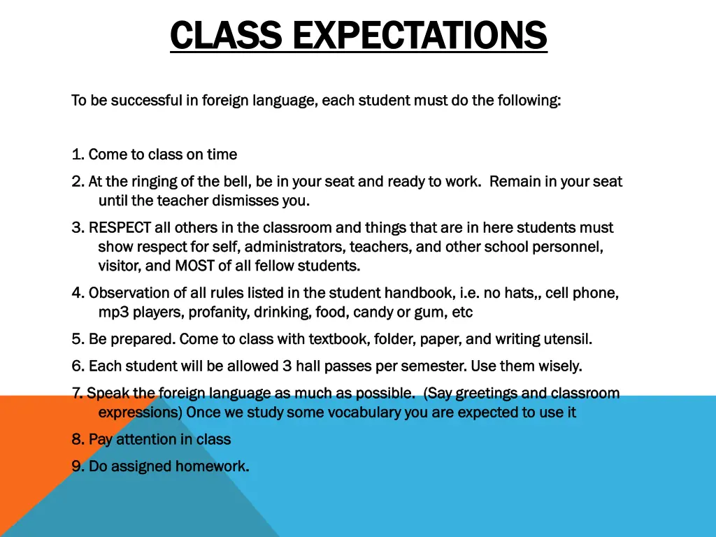 class expectations class expectations
