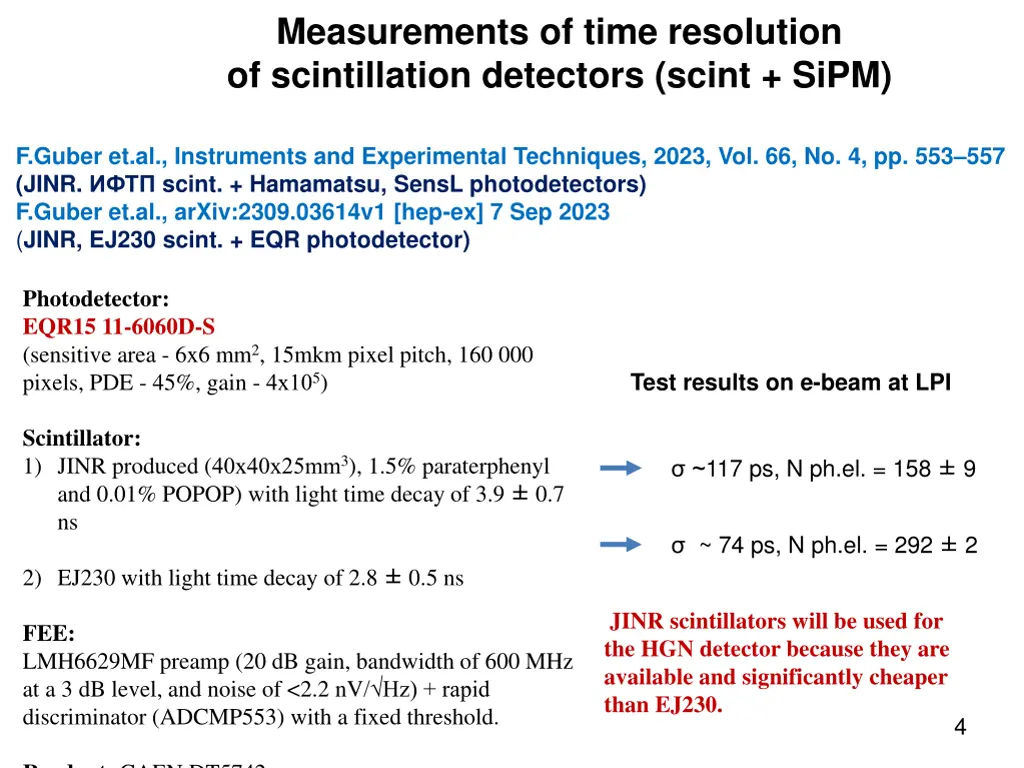 measurements of time resolution of scintillation