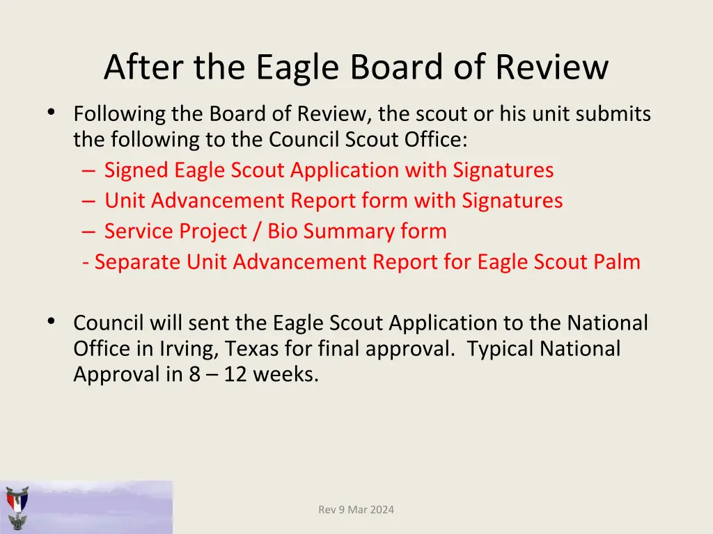 after the eagle board of review following