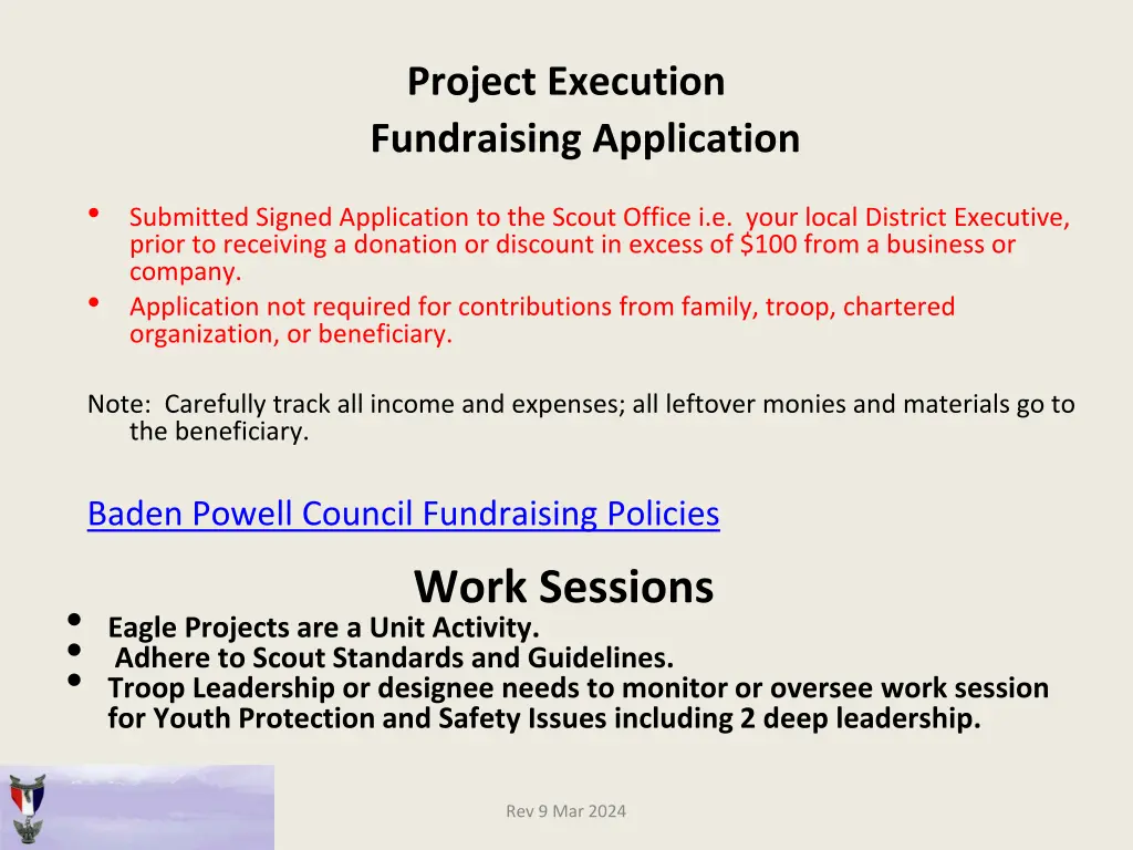 project execution fundraising application