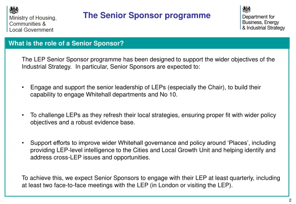 the senior sponsor programme