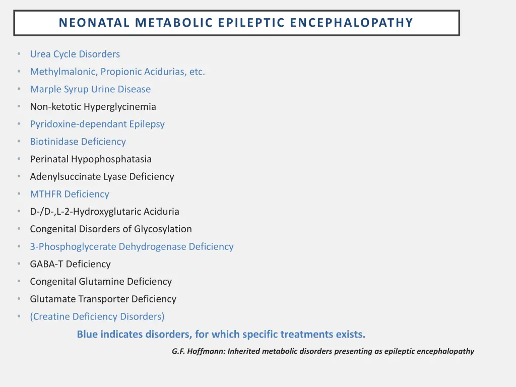 neonatal metabolic epileptic encephalopathy