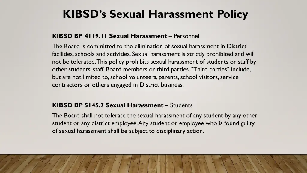 kibsd s sexual harassment policy