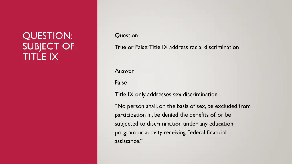 question subject of title ix