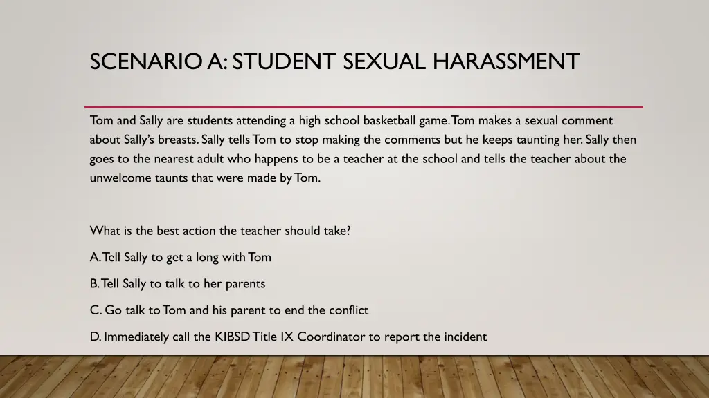 scenario a student sexual harassment
