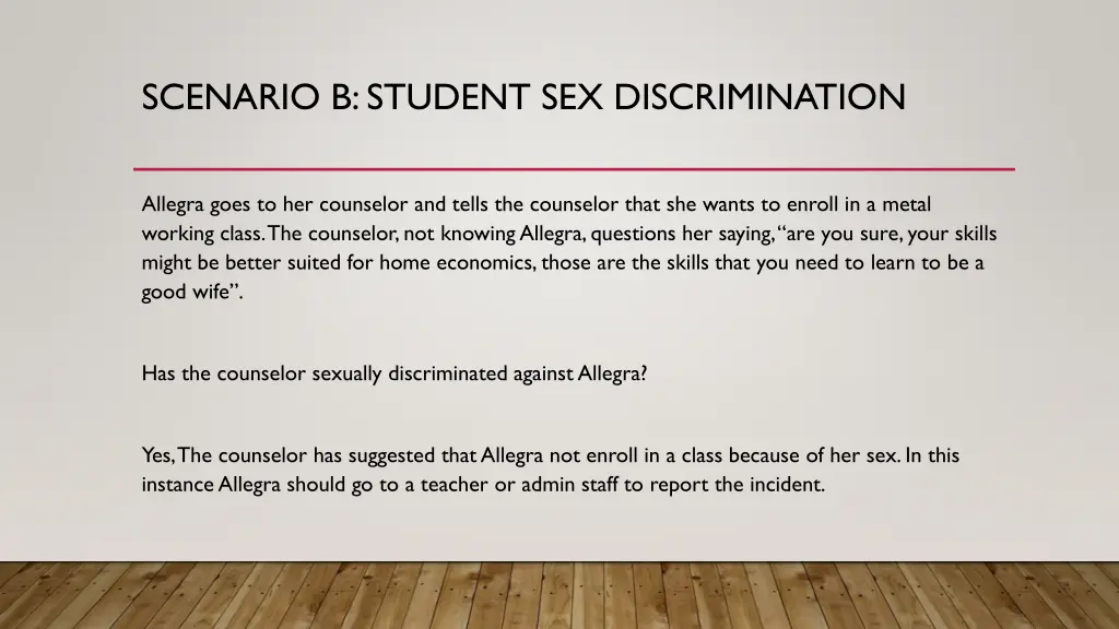 scenario b student sex discrimination