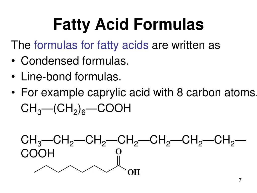 fatty acid formulas the formulas for fatty acids