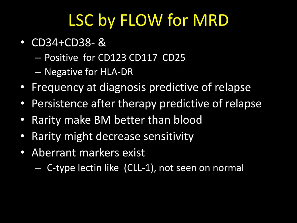lsc by flow for mrd cd34 cd38 positive for cd123