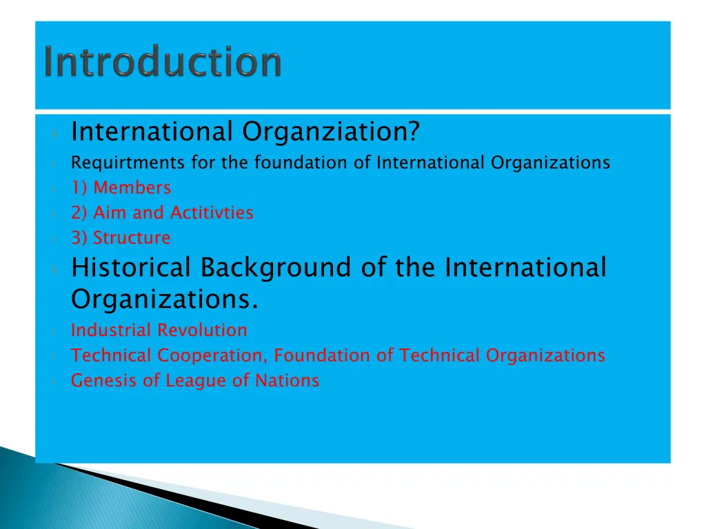 international organziation requirtments