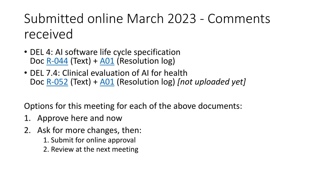 submitted online march 2023 comments received