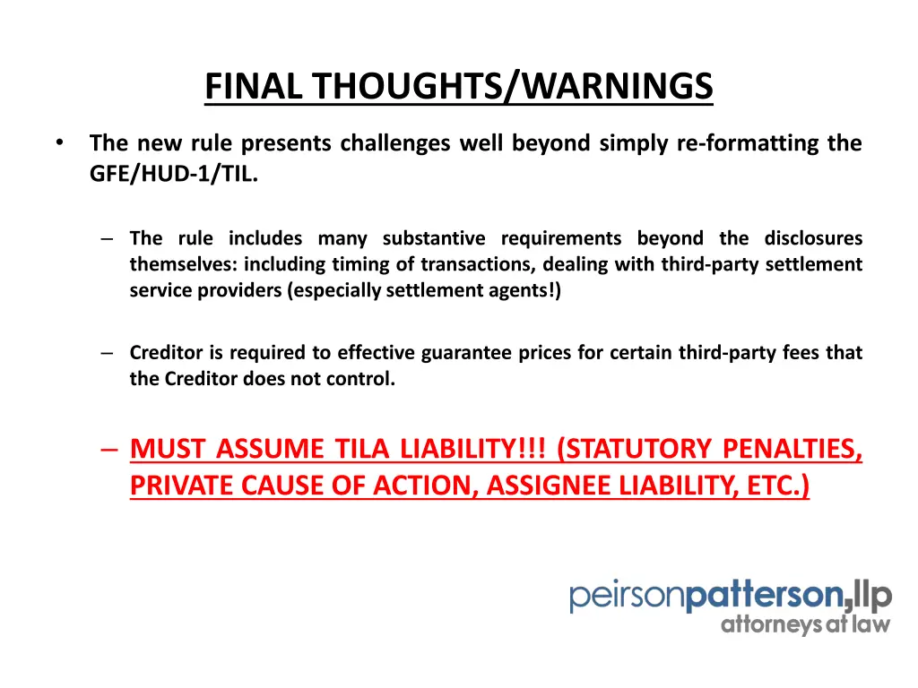 final thoughts warnings
