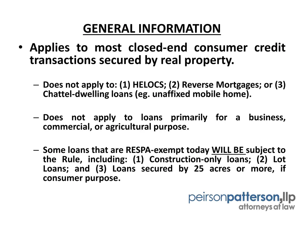 general information applies to most closed
