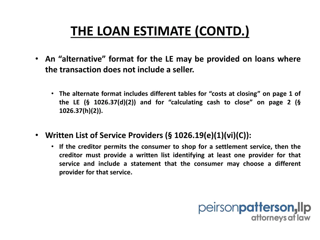 the loan estimate contd