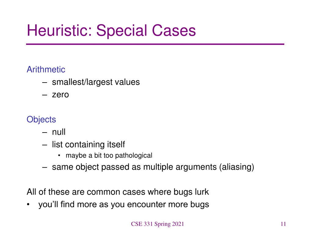 heuristic special cases