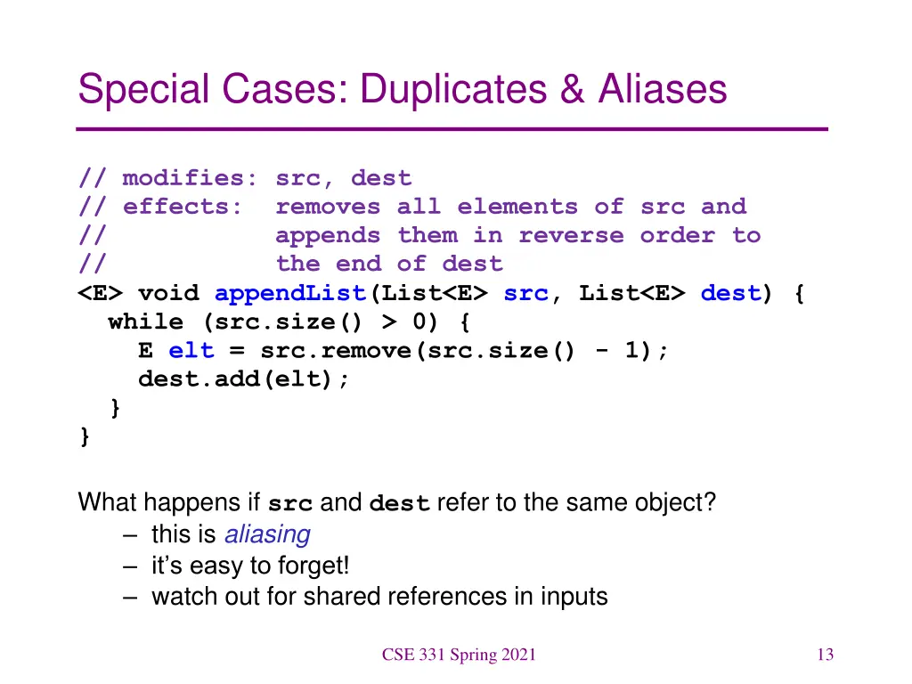 special cases duplicates aliases
