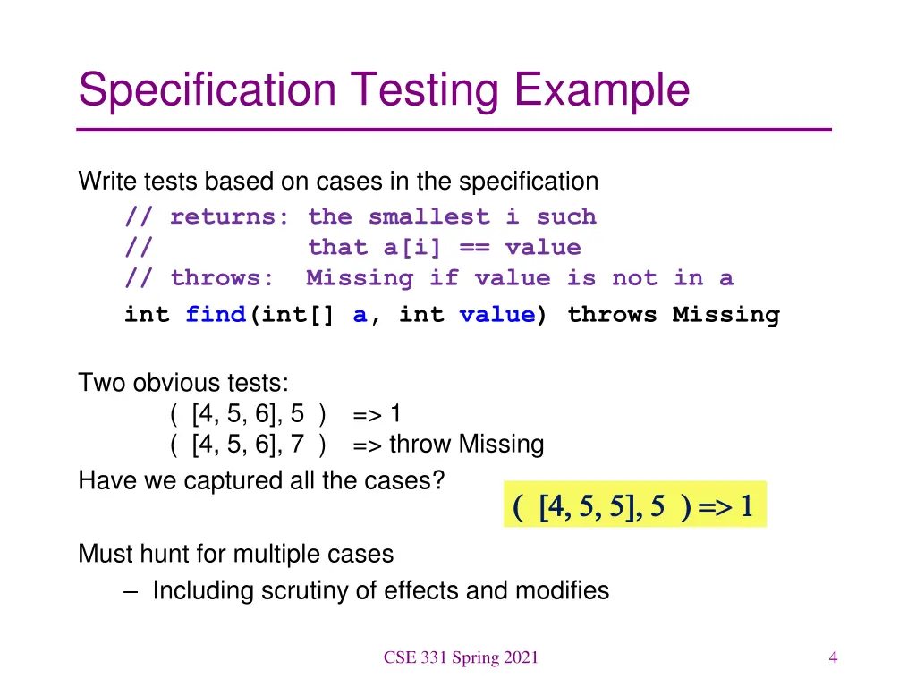 specification testing example