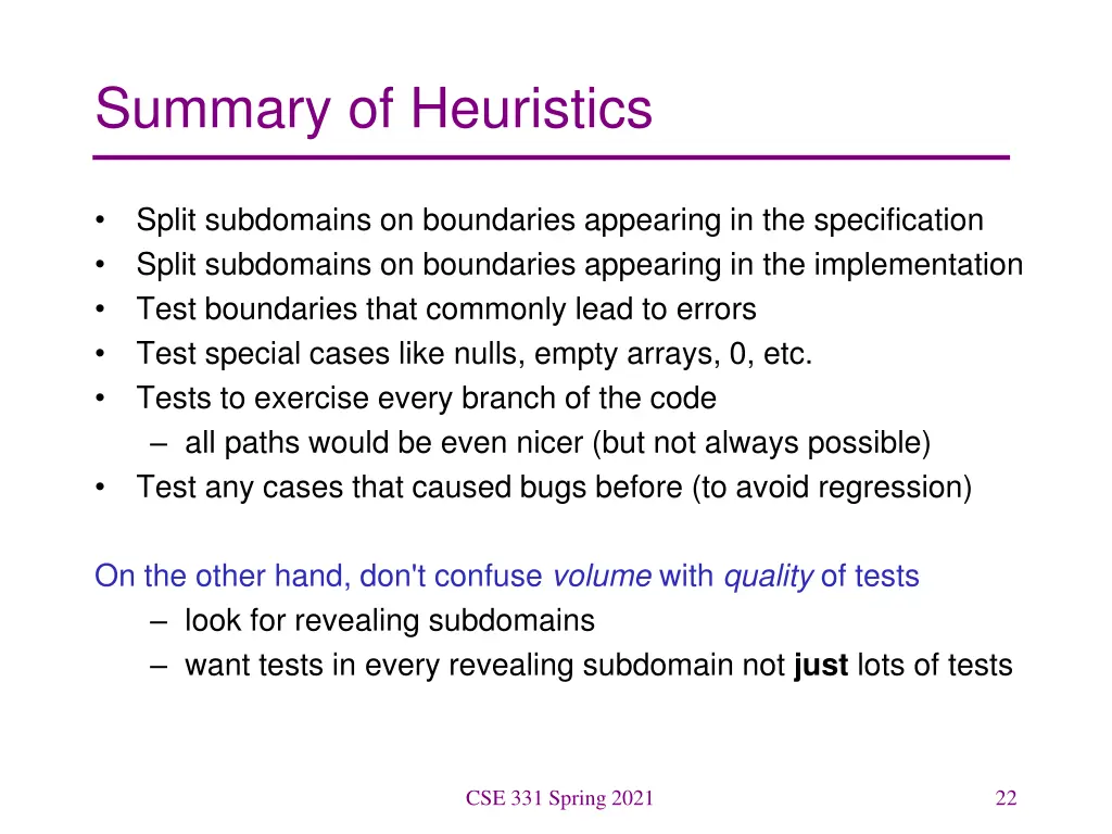 summary of heuristics