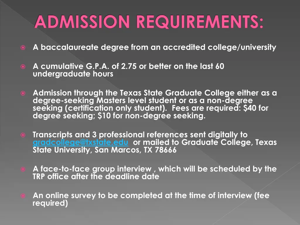 admission requirements