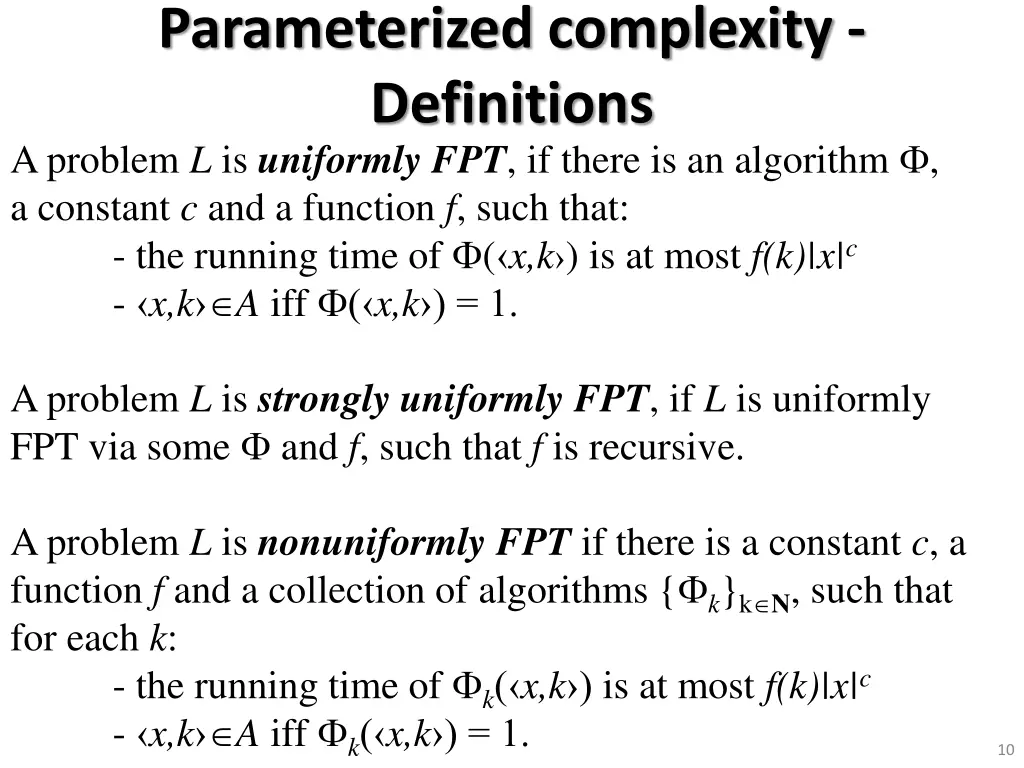 parameterized complexity definitions a problem