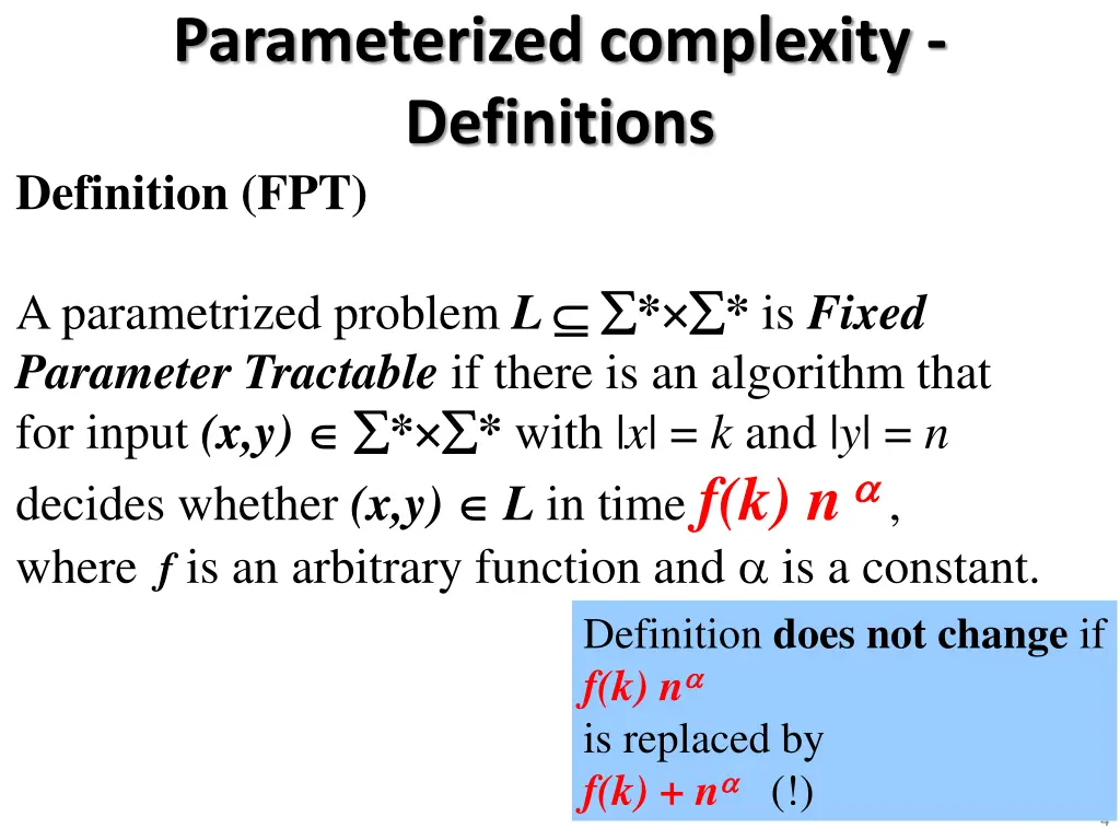 parameterized complexity definitions definition