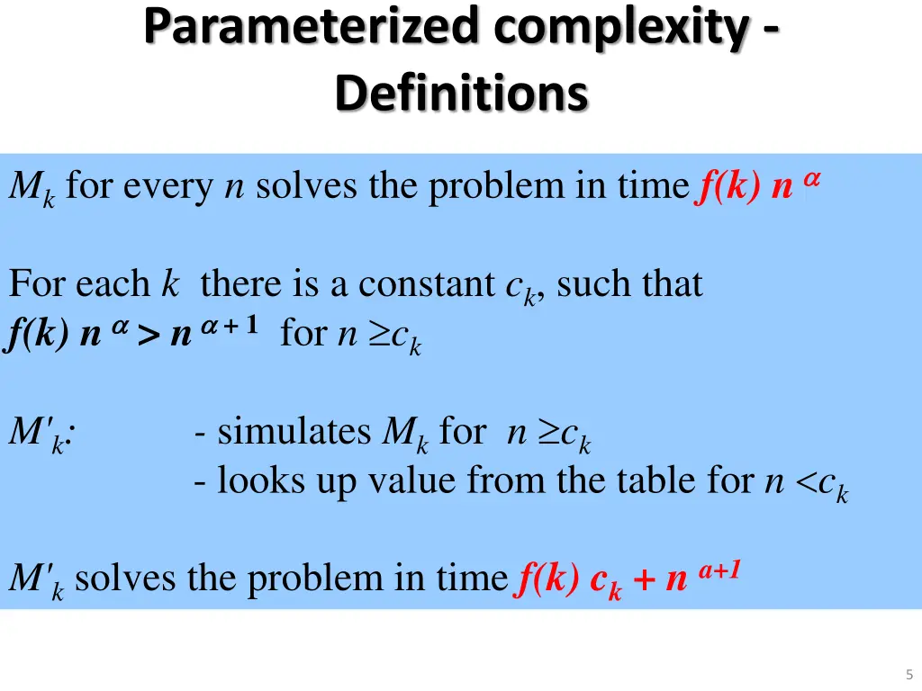parameterized complexity definitions