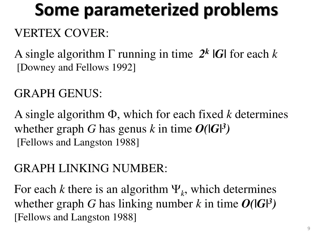 some parameterized problems vertex cover a single