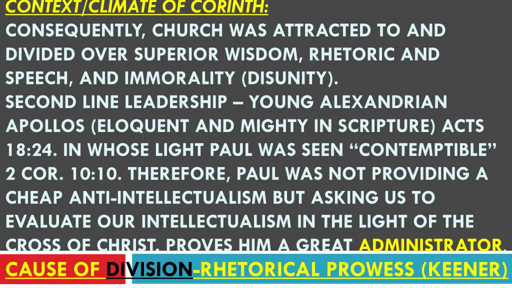 context climate of corinth consequently church