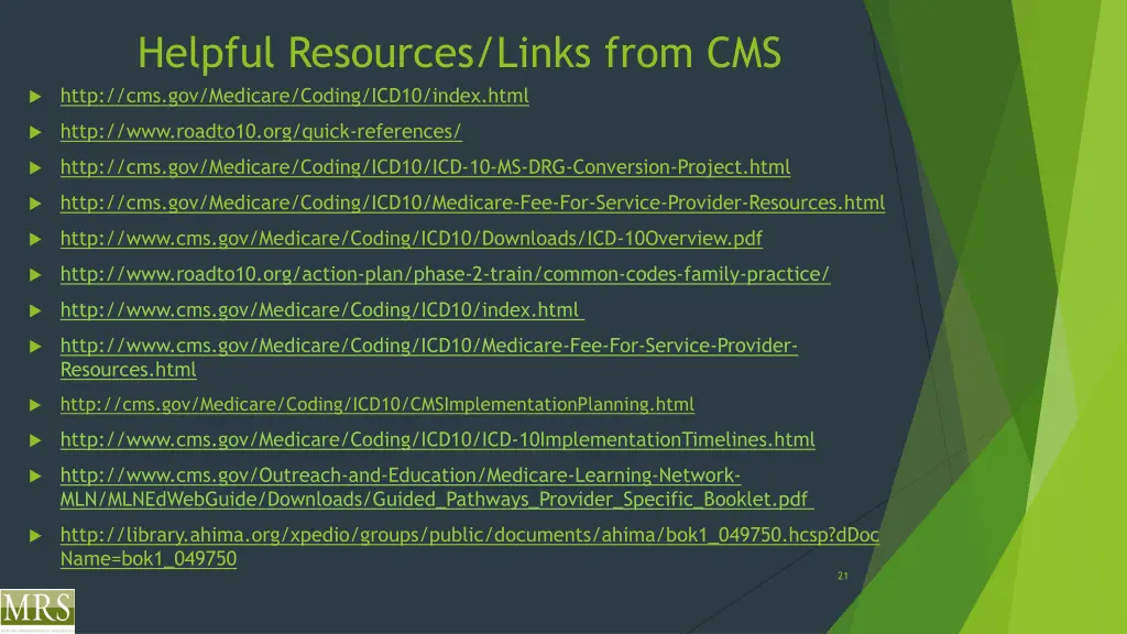 helpful resources links from cms http