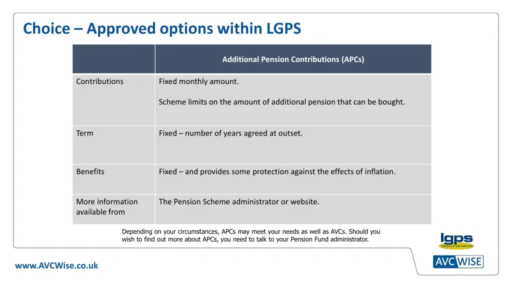 choice approved options within lgps
