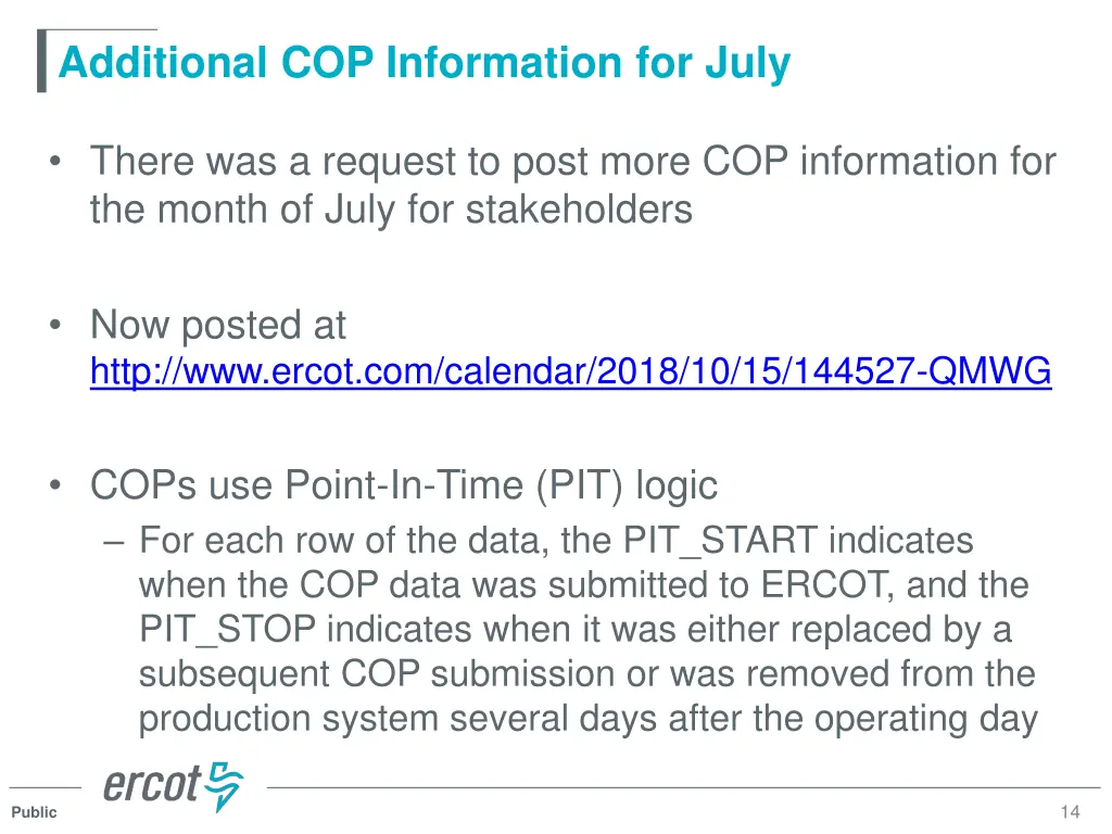 additional cop information for july
