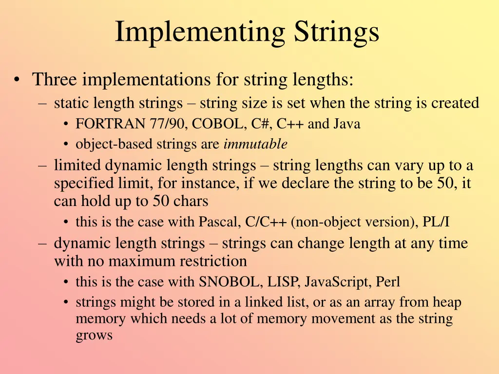 implementing strings