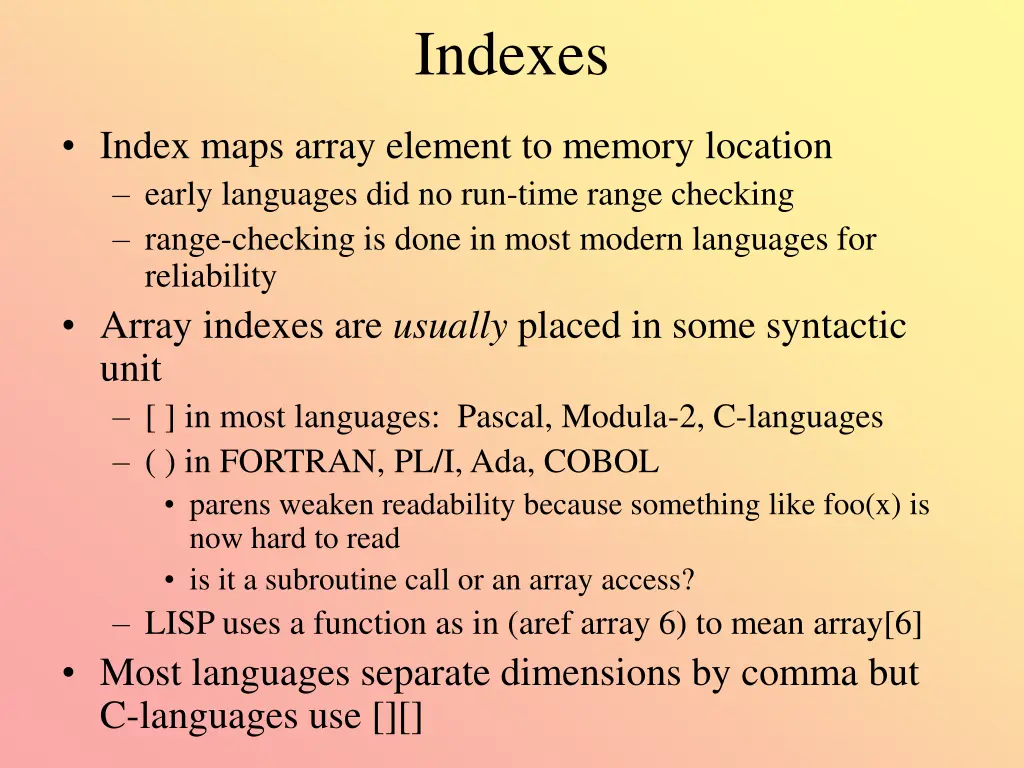 indexes