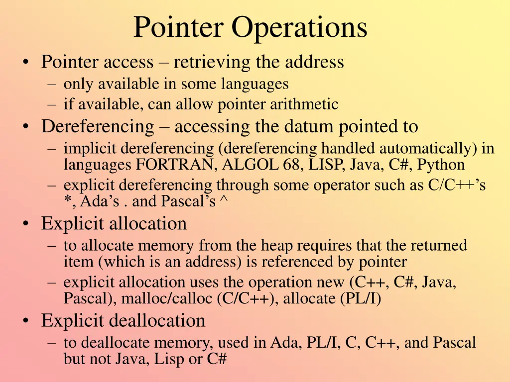 pointer operations pointer access retrieving