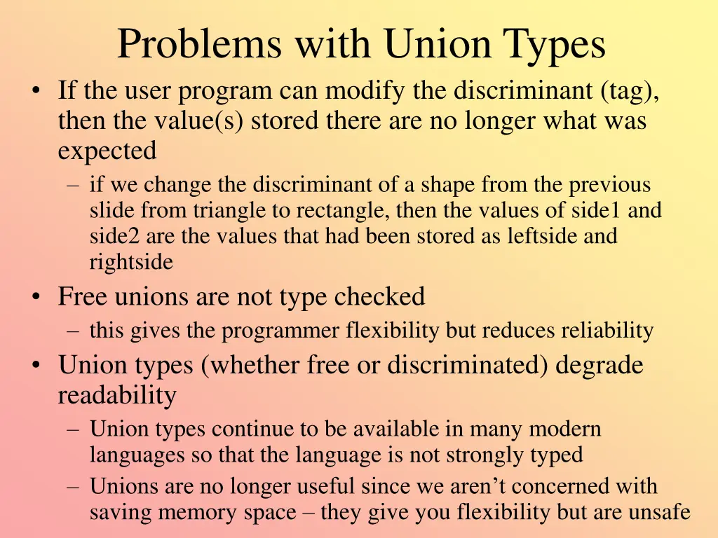 problems with union types if the user program