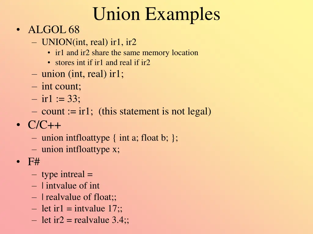 union examples