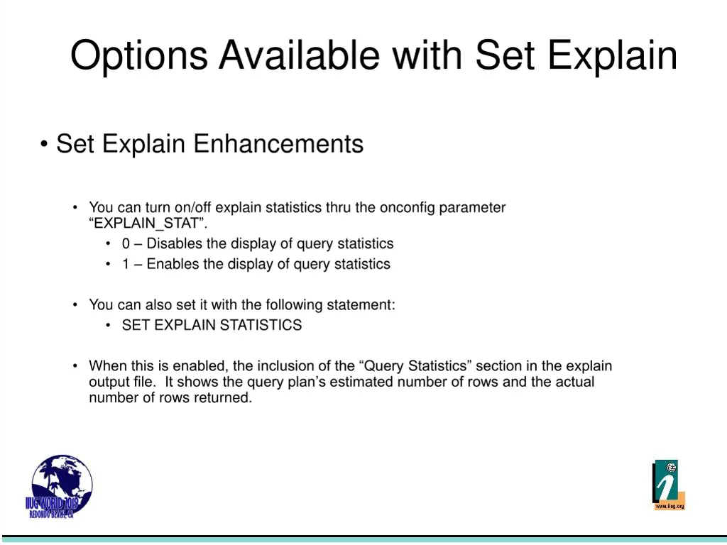 options available with set explain