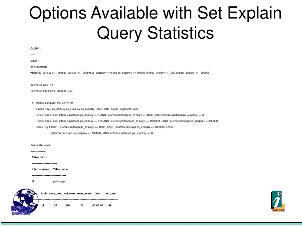 options available with set explain query